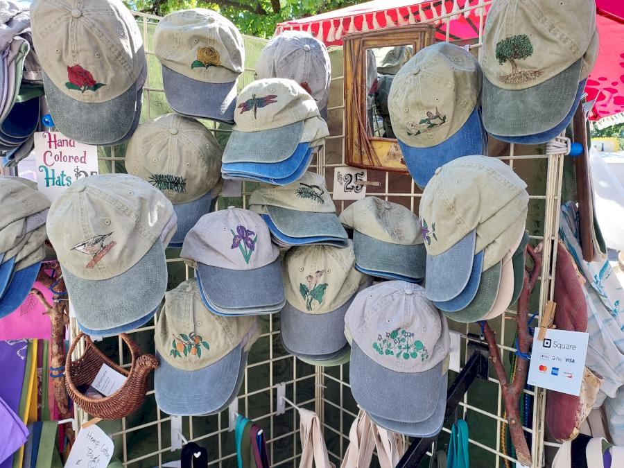 Caps I screenprint and then color with textile markers. $25